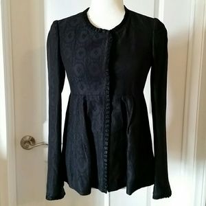 ✨🛍️  Lux Navy Jacket French Style Designer Mint Sz 0 Wool Linen Silk